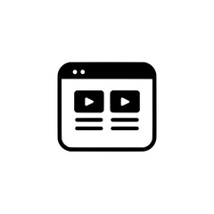 Simple web browser window icon with video play buttons, representing online video content, streaming platforms, or digital tutorials.