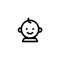 Vector icon of a cheerful baby with a small curl of hair, designed in black and white for parenting or childcare topics.