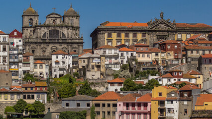 Fototapeta premium Overview of old town of Porto historic buildings timelapse, Portugal