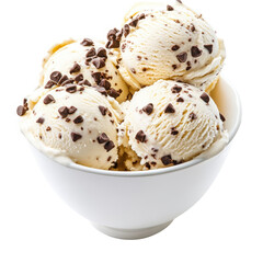 Delicious Vanilla Ice Cream Scoops In A Bowl, Topped With Chocolate Chips. Perfect For Dessert Menus Or Summer Treats!