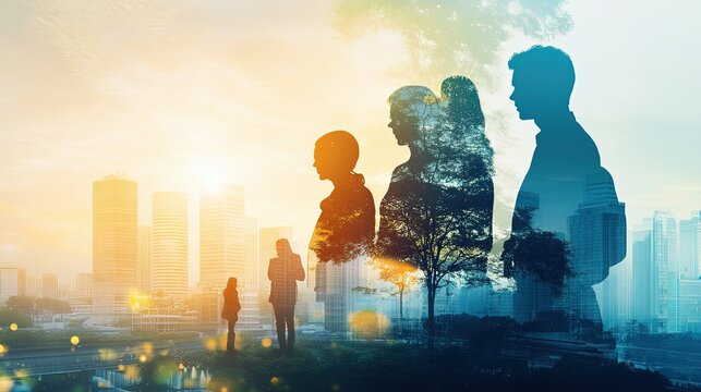 A montage showcasing silhouettes of individuals planning for retirement, investing in pension funds, and consulting financial advisors. The background includes a serene retirement setting