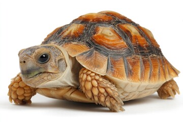 Tortoise with patterned shell on white background