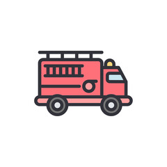 Isolated Fire Truck Icon With Ladder And Emergency Symbol Vector