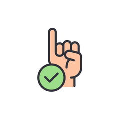 Obraz premium Approved Process With Finger Raised Up And Tick Symbol On Hand