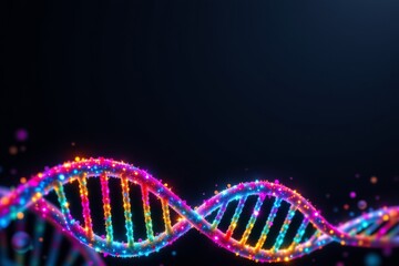 Colorful Helix Structure with Glowing Spheres Dark Background