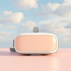 VR Headset on Pastel Surface with Sky Reflection