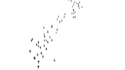 3d illustration of a crowd of people walking down the street on white background