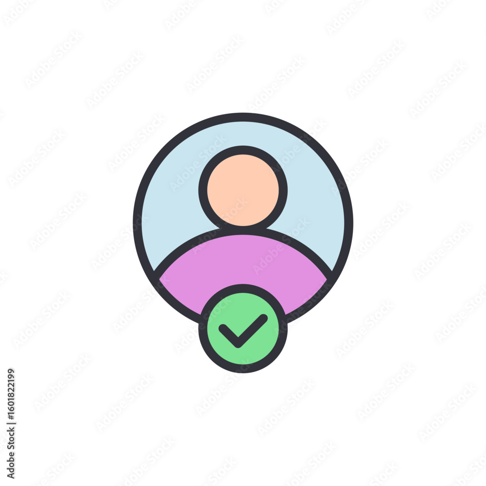 Poster authorized profile avatar with validation mark for successful user access