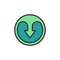 Circular Arrow Icon Pointing Downwards In Teal Green And Mint Colors