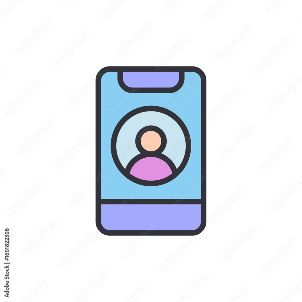 Poster smartphone displaying a generic profile picture in circular frame