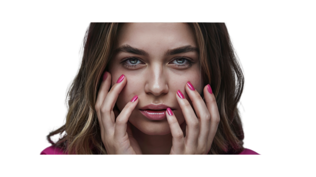 Close-up Portrait of a Young Woman with Pink Nails