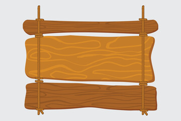 Hanging Wooden Sign Vector Set. Vector of rustic hanging wooden signboards made from planks and ropes. Perfect for shops, cafes, banners, and decoration.