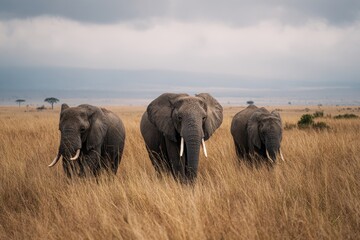 Obraz premium Elephants in Kenya s Maasai Mara