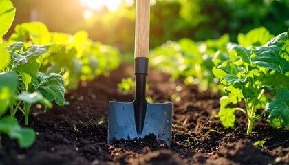 Shovel in a garden bed