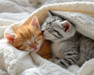 two little kittens sleeping