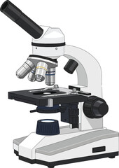 Laboratory microscope with multiple objectives and light source for scientific research and education