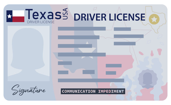 Texas driver's license. Female picture silhouette driver's license isolated on white background.