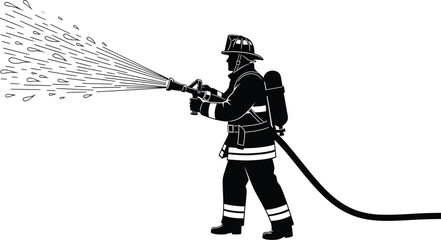 Firefighter spraying water with hose, symbolizing safety and emergency response