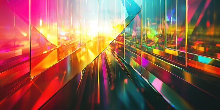 A futuristic prism refracting light into an array of colorful, angular reflections