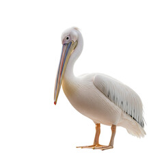 A majestic white pelican standing gracefully isolated on transparent background