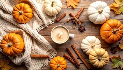 Fototapeta premium Autumn Cozy Pumpkin Latte with Cinnamon