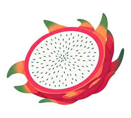 Halved Dragon Fruit Illustration with Pink Skin and White Flesh on Transparent Background
