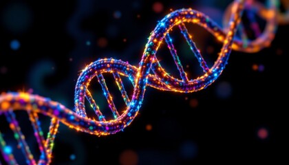 Vibrant Glowing Double Helix Dark Background