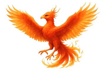 Powerful phoenix spreading its fiery wings, embodying rebirth, strength, and immortality on a transparent background