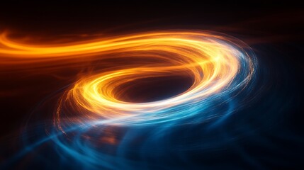 Fiery orange and cool blue light trails swirling in darkness
