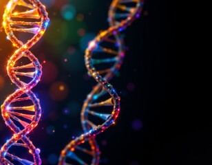 Vibrant Double Helix with Colorful Bokeh Background