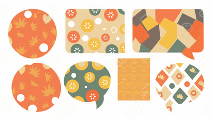 Fototapeta premium Collection of six patterned speech bubbles with floral and geometric designs on a white background silhouette