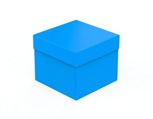 Fototapeta premium Bright Blue Square Box with Lid on White Background, Isometric View
