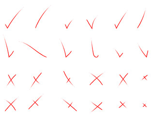 色んな手書き赤ペン チェックマーク・バツマーク