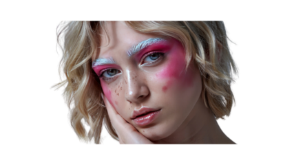 Close-up Portrait of a Young Woman with Creative Makeup and Blonde Hair