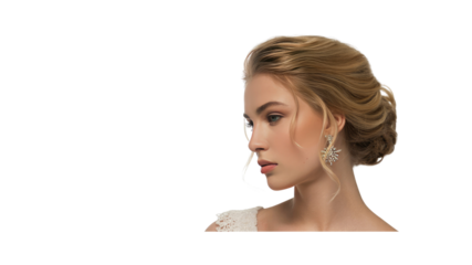 Elegant Blonde Woman with Updo Hairstyle and Delicate Earrings