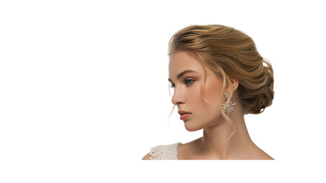Elegant Blonde Woman with Updo Hairstyle and Delicate Earrings