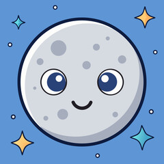 Obraz premium Moon Face Icon – Crescent Moon with Stars Orbiting Symbol
