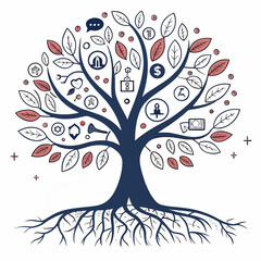 Digital tree of knowledge iconic data representation virtual environment infographic style