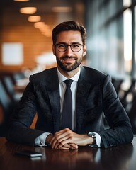 Confident Professional Businessman or Candidate in Glasses and Suit