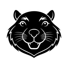 Silhouette a beaver head with sharp teeth whiskers animal logo