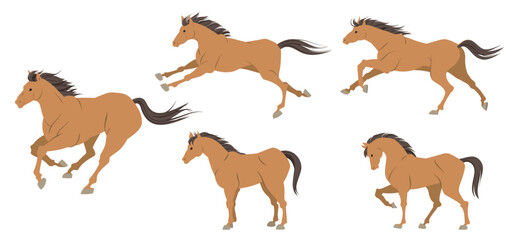 いろいろなポーズの馬のイラスト、午年の年賀状素材