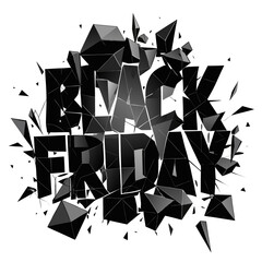 Dynamic Black Friday explosion effect with shattering polygonal shapes creating an impactful modern sale visual