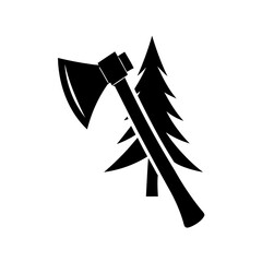 Silhouette a camp axe pine tree Logo style forest