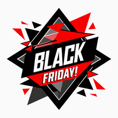Dynamic Black Friday sale announcement with bold geometric shapes and vibrant color accents