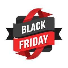 Bold Black Friday sale banner with red ribbon accents for ultimate shopping deals