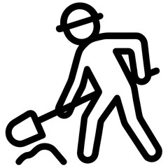 Construction worker excavating ground with shovel 