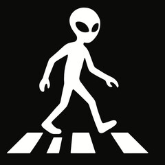 Alien character crossing a pedestrian walkway on a dark background during nighttime
