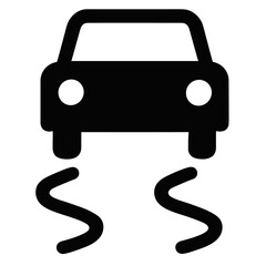 Car with skid marks indicating loss of control on a road during an icy winter day