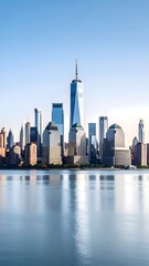 Obraz premium Skyline of skyscrapers reflecting on water