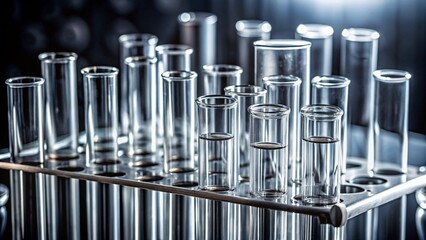 Close-up of metal tubes in a laboratory for scientific research and chemical analysis